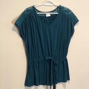 Plus Size Peplum Style Blouse - Dark Teal Green